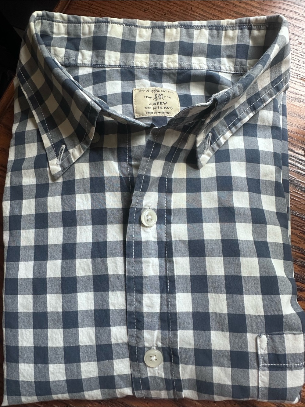 J. Crew Men's Navy and White Gingham Long Sleeve Button-Down Shirt